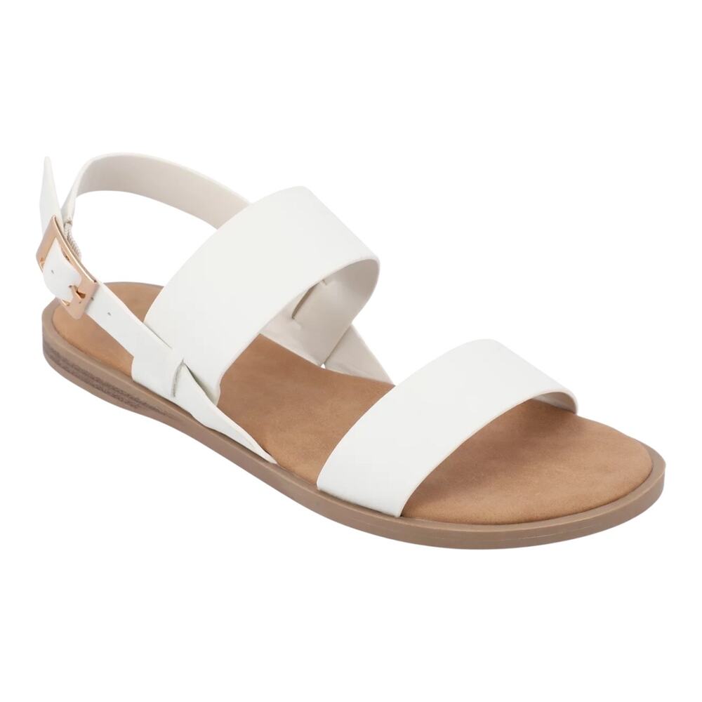 Journee Collection Women's Lavine Double Strap Flat Sandals White Size 10 M